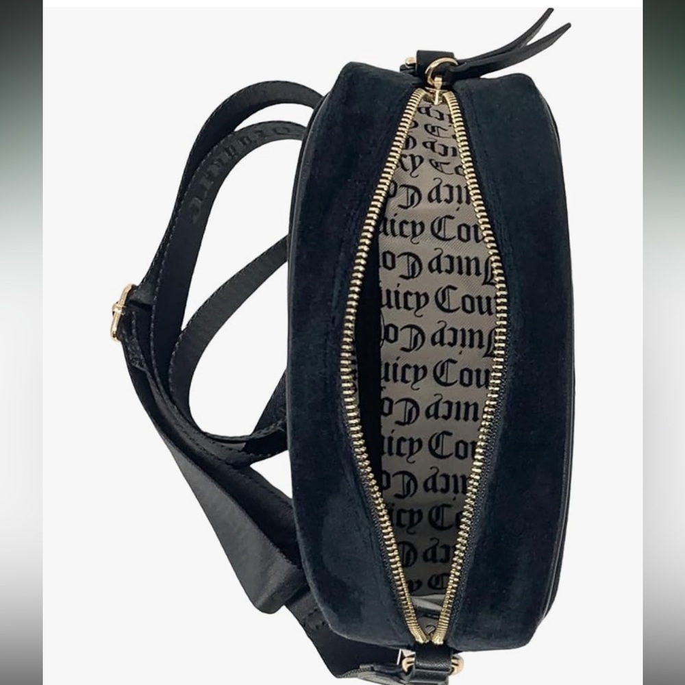 Juicy Couture Black Licorice VelvetCross Body Bag with Rhinestone Logo Nwt - Picture 5 of 8